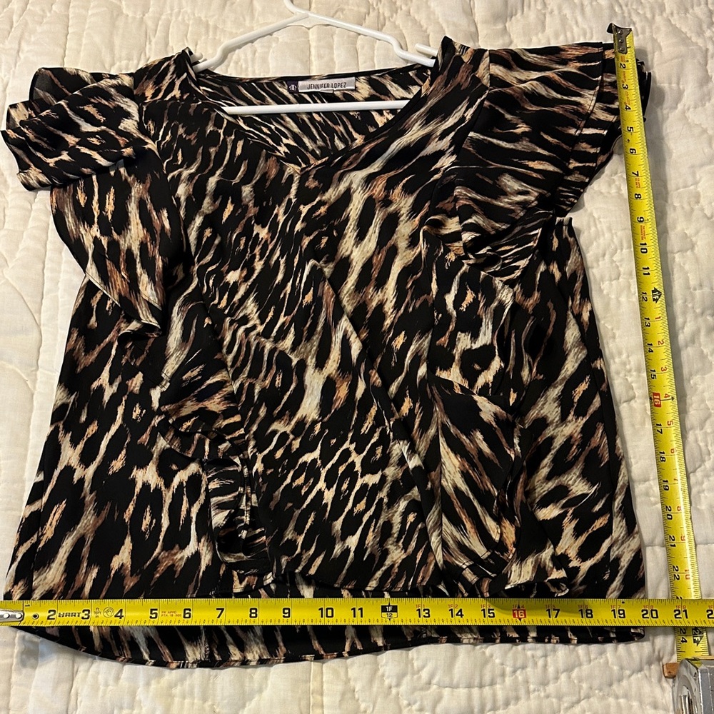 Jennifer Lopez Leopard Print Ruffle Blouse